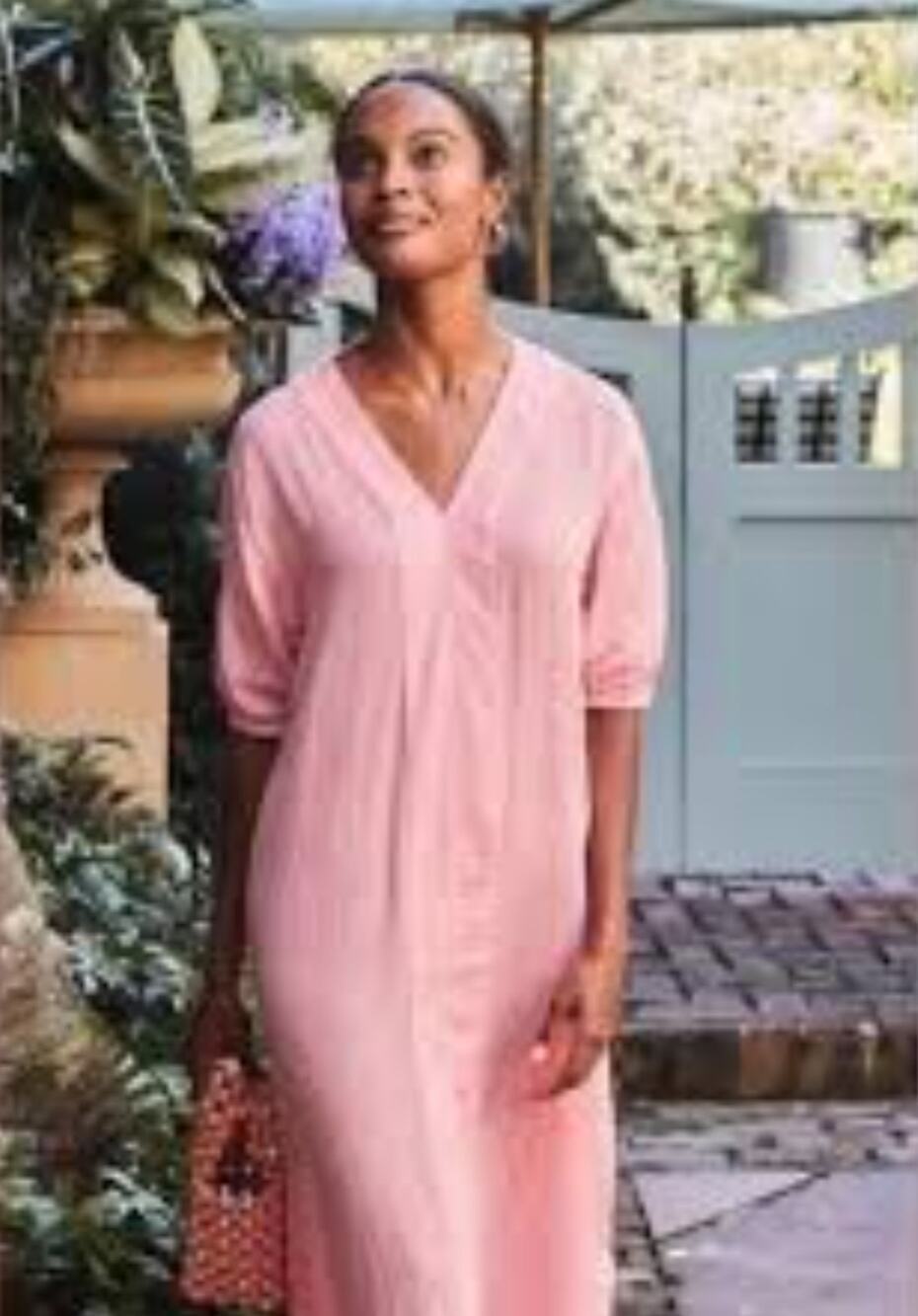 LAKE Gauze Caftan Cotton Pink Midi Dress Large
